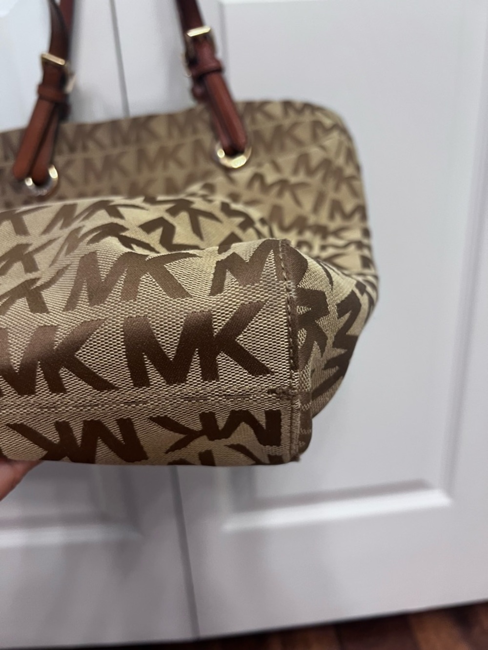 Michael Kors Brown MK Signature Tote with Leather Straps - Picture 4 of 12